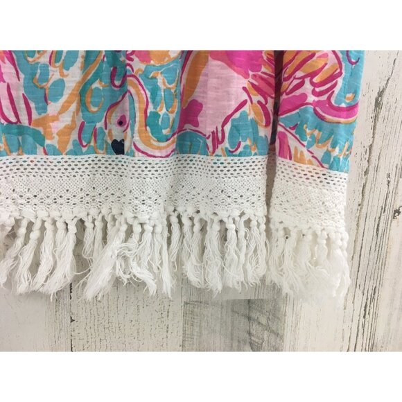 Lilly Pulitzer Sz S Alia Swim Coverup Dress Peel and Eat Flamingo with Fringe - Picture 5 of 14